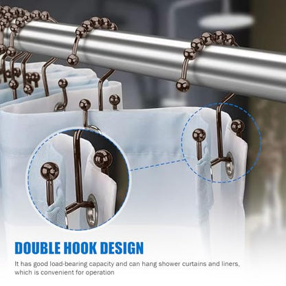24er Pack Shower Curtain Hooks Rings, Rust Resistant Metal Double Glide Shower Hooks Rings for Bathroom Shower Rods Curtains, Stainless Steel Curtain Hooks (Brown) - color: Brown
