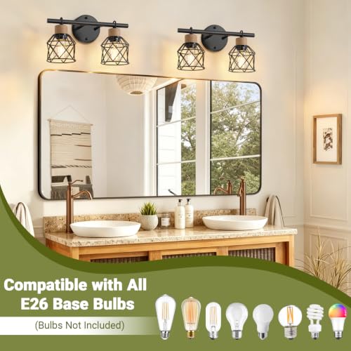 2-Light Farmhouse Bathroom Light Fixtures, Rustic Black Bathroom Lighting Over Mirror with Metal Shade, Modern Coastal Vanity Lights for Mirror Living Room Cabinet Bedroom - size: 2-Light