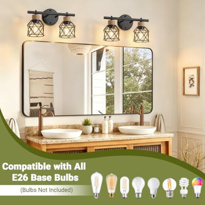 2-Light Farmhouse Bathroom Light Fixtures, Rustic Black Bathroom Lighting Over Mirror with Metal Shade, Modern Coastal Vanity Lights for Mirror Living Room Cabinet Bedroom - size: 2-Light