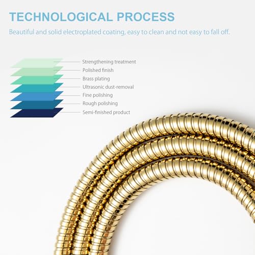 OFFO Shower Hose, 80 in Kink Free Stainless Steel Shower Hose Attachment Electroplating Handheld Shower Head Hose Flex Hoses Extension with Brass Insert & Nut for Pet Bathing Cleaning, Gold - color: Gold, size: 80 in