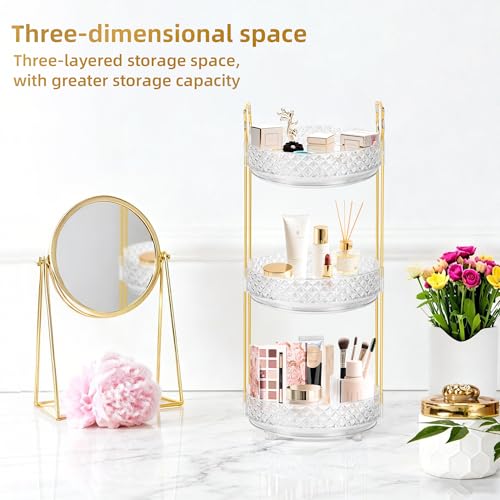 360 Rotating Rotating Makeup Organizer for Vanity, 3 Tier Perfume Skincare Organizers and Storage for Bathroom Countertop, Clear Spinning Counter Cosmetic Holder for Dresser,Clear - size: 3 Tier