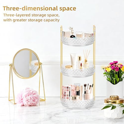 360 Rotating Rotating Makeup Organizer for Vanity, 3 Tier Perfume Skincare Organizers and Storage for Bathroom Countertop, Clear Spinning Counter Cosmetic Holder for Dresser,Clear - size: 3 Tier