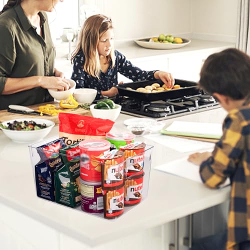 Set of 8 Pantry Organizers and Storage, Clear Plastic Bins(4L+4S) | BPA-free PETG storage containers with handles, Ideal for kitchen, fridge, bathroom, cabinet, office, and garage organization - size: 4 Large & 4 Small