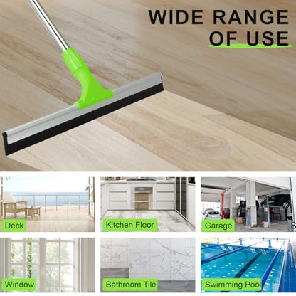17.2"Professional Floor Scrubber Shower Squeegee,Double Flexible Rubber Silicone Broom with Long Stainless Steel Handle for Swimming Pool, Concrete Floors,Shower Tiles,Garages,Windows,Pet Hair Removal