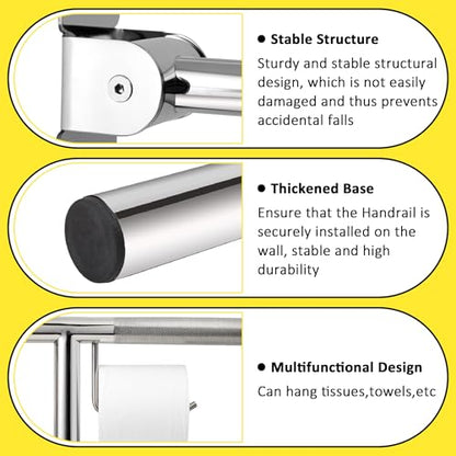Handicap Grab Bar,29.5 Inch Stainless Steel 1.25" Diameter Toilet Safety Rails for Bathroom with Paper Holder, Anti-Slip Flip-Up Support Rail for Seniors Elderly - size: 29.5 Inch