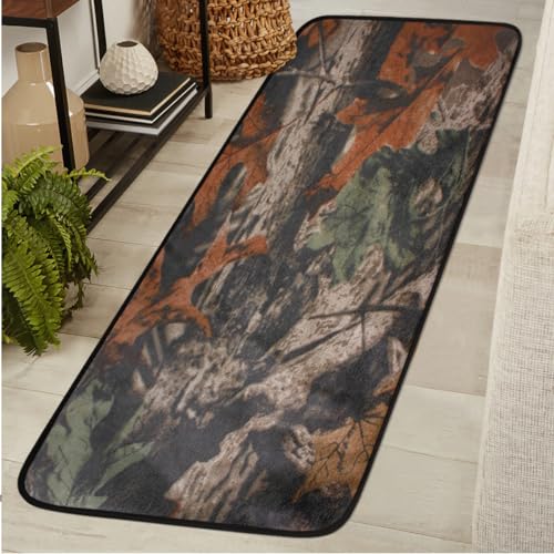 Long Runner Rug 2' X 6'Forest Tree c Camouflage Washable Soft Comfort Carpet Runner Non-Slip Absorbent Area Rugs for Indoor Hallway Kitchen Laundry Bathroom Entryway Bedroom Runner Mat - color: A01:forest Camo