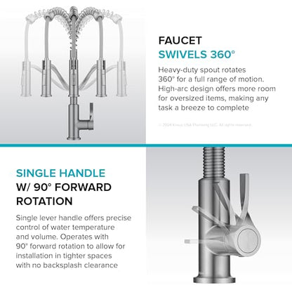 KRAUS Torak Pull Down Kitchen Faucet in Spot-Free Stainless Steel with Commercial Style Spring Spout, 2 Function Sprayer, Pre-Attached Water Lines, and Mounting Hardware, KPF-2635SFS - color: Spot Free Stainless Steel, style: Commercial Faucet