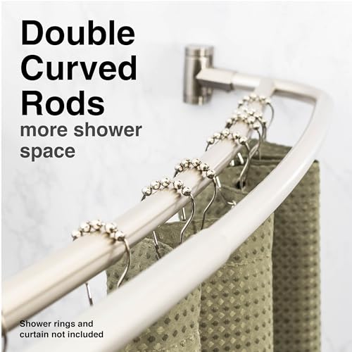 JS Jackson Supplies Double Curved Shower Rod, Metal Construction, Adjustable Between 44 to 70 Inches, Aluminum Rods and Zinc Mounting Hardware, Quality Modern Bathware, Brushed Nickel Finish - color: Brushed Nickel
