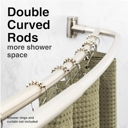 JS Jackson Supplies Double Curved Shower Rod, Metal Construction, Adjustable Between 44 to 70 Inches, Aluminum Rods and Zinc Mounting Hardware, Quality Modern Bathware, Brushed Nickel Finish - color: Brushed Nickel