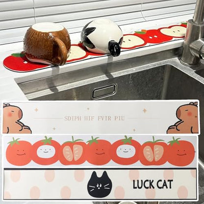 Cute Cartoon Fruits Animals Pattern Sink Faucet Absorbing Mat Cute Splash Guard Behind Faucet Draining Mat for Bathroom Kitchen (Style4, 60x10cm) - color: Style4