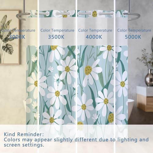 Hook-Free Floral Shower Curtains for Bathroom, Fabric Shower Curtain with Weighted Shower Curtain Liner and Ventilation Window, Daisy Pattern Farmhouse Waterproof Bath Curtain, 71x74 Inch - color: Daisy Garden