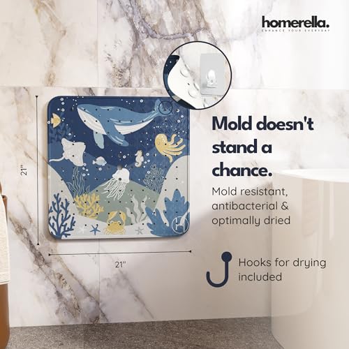 homerella Square Shower Mat Non Slip Anti Mold 21x21 Anti Slip Shower Mat | 100% BPA Free, Mildew Resistant, Machine Washable, Shower Mats for Inside Shower, Shower Floor Mat Mat Non Slip EU Certified - color: Deep Blue Sea
