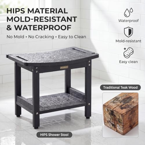 Shower Bench Seat for Inside Shower Waterproof Bath Stool for Shaving Legs | Heavy Duty HDPS Bathroom Bench with Storage Shelf & Adjustable Feet, Anti-Rotting, Save Space, No-Maintenance, Dark Gray - color: Dark Gray