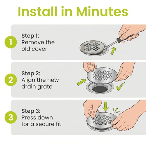 Shower Drain Cover Snap-in Hair Catcher - Brushed Nickel 2 Pack | Stainless steel， 4-1/4" OD round， Fits 2-7/8" pin spacing， Snap in easy install， Shower drain grid, strainer replacement. - color: Brushed Nickel