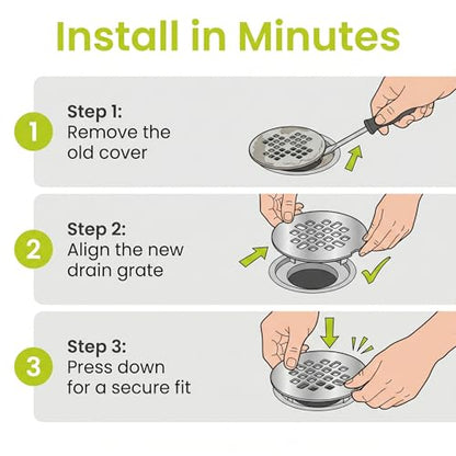 Shower Drain Cover Snap-in Hair Catcher - Matte Black 2 Pack | Stainless steel， 4-1/4" OD snap in， Fits 2-7/8" pin spacing， No tools install. Grate, shower strainer drain replacement. - color: Matte Black