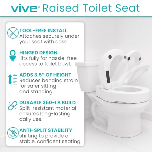 Vive Raised Toilet Seat (Standard, Adds 3.5 Inches) - Elevated Toilet Seat Riser & Extender for Seniors & Handicap - High Rise Toilet Extension for Elderly - Portable Commode Toilet Booster for Adults | Riser & Extender for Seniors & Handicap - High Rise