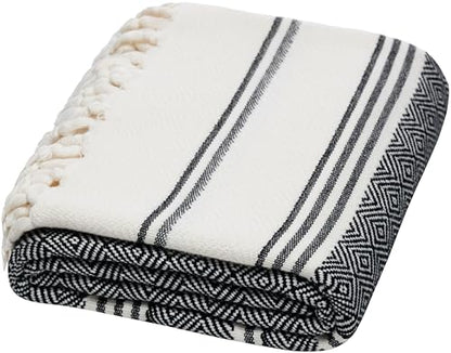 DEMMEX Organic Diamond Turkish Bath & Beach Towel | 100% Oeko-TEX Certified Turkish Cotton, Ultra-Soft, Quick-Dry, Lightweight, Compact & Oversized Luxury Peshtemal Towel, Prewashed, 71"x36", Black - color: Black