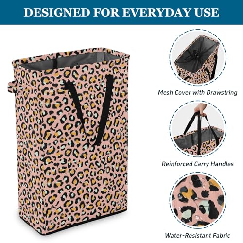 Cheetah Leopard Print Laundry Hamper Dirty Clothes Laundry Basket Bin for Bedroom Bathroom with Handles Slim Tall Collapsible Waterproof Freestanding 48L - color: cheetah Leopard Print