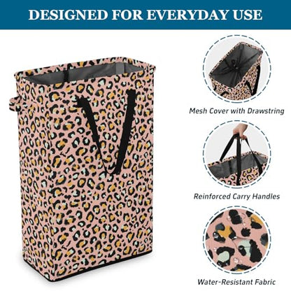 Cheetah Leopard Print Laundry Hamper Dirty Clothes Laundry Basket Bin for Bedroom Bathroom with Handles Slim Tall Collapsible Waterproof Freestanding 48L - color: cheetah Leopard Print