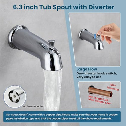 gotonovo Tub Shower Faucet Set with Valve 6 Mode Handheld Polished Chrome | Bathtub Faucet Set,6 Mode ABS Handheld Spray,6.3’’ Metal Tub Spout,Brass Valve Trim Kit,Shower Head and Handle Kit,Wall Mount - color: Chrome