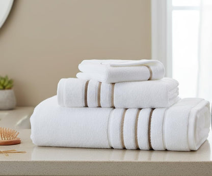 Bath Towels Set for Bathroom – Luxury 6-Piece Cotton Towels, Soft Absorbent & Quick Dry, 600 GSM Bath Towels for Bathroom, Hotel Spa Quality (White/Taupe, 6- Bath Towel Set) - color: White/Taupe