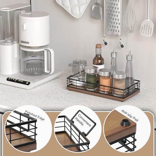 Toilet Paper Basket 2 Pack, 13 Inch Toilet Tank Basket with Handles, Acacia | 2PCS Bathroom Basket, Back of Toilet Basket, Toilet Tank Tray Toilet Organizer for Toilet Paper Storage Toiletries Essentials - color: Acacia & Black