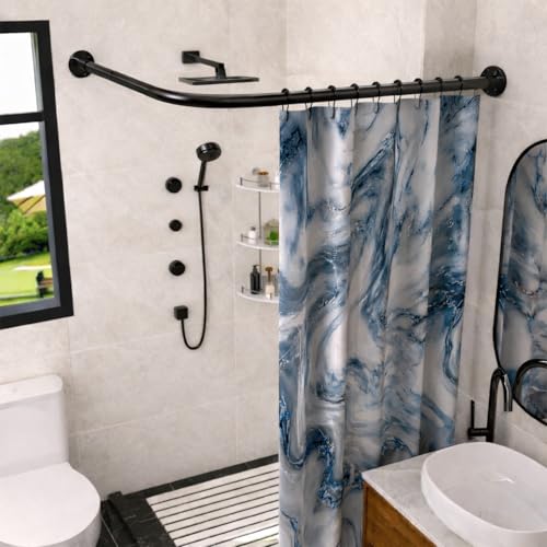 Corner Shower Curtain Rod, Adjustable (24"-37" x 24"-37"), L Shaped Shower Curtain Rod, Genuine 304 Stainless Steel, Unsagging, Drill-Free, 90° Corner Design, Includes 12 Shower Curtain Rings - color: Black, size: 24"-37" x 24"-37"
