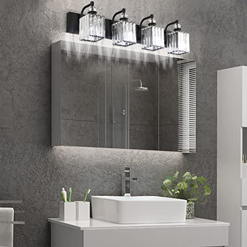 Ralbay Black Crystal Vanity Light 4 Light 31.5''Modern Matte Black Bathroom Wall Light Fixtures Over Mirror Bathroom Vanity Lights - color: Square-Black, size: 32 inch