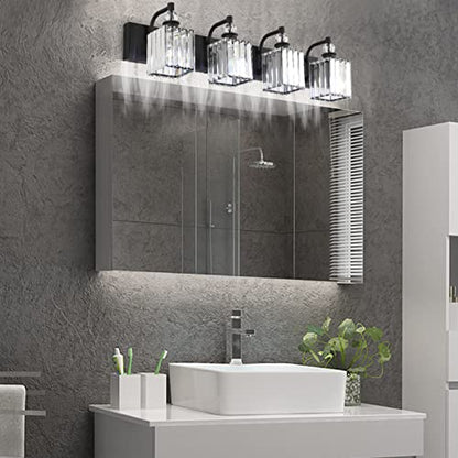 Ralbay Black Crystal Vanity Light 4 Light 31.5''Modern Matte Black Bathroom Wall Light Fixtures Over Mirror Bathroom Vanity Lights - color: Square-Black, size: 32 inch