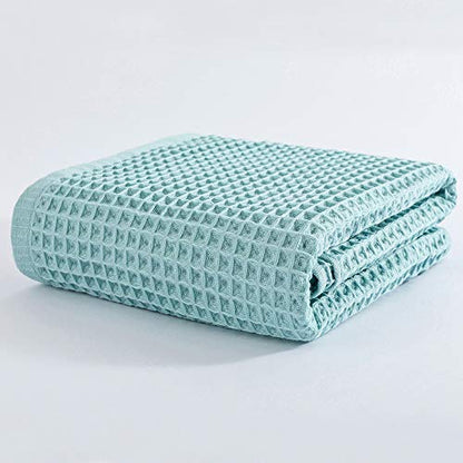 Cotton Material Waffle Bath Towel Soft Absorbent Towel for Bathroom Hotel Household Quick Drying(Blue 70 x 140cm) - size: Blue 70 x 140cm