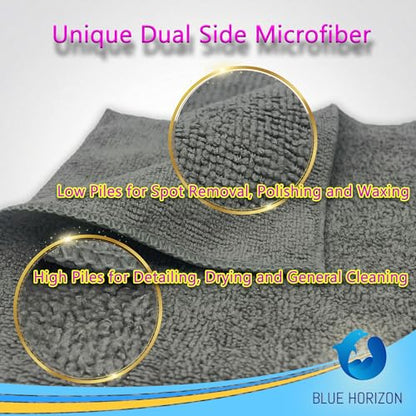 Blue Horizon Microfiber Cleaning Towels, Pack of 24, Ultra Soft Plush Washcloth, All Purpose Premium Microfiber Detailing Cleaning Cloths (16" x 16", Gray) - color: Gray