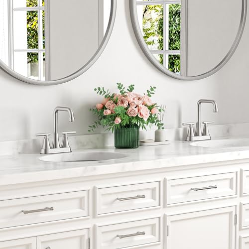 Brushed Nickel 4 inch Centerset Bathroom Faucets for Sink 2-3 Hole | Bathroom Sink Faucet with Pop-up Drain and Supply Lines, Stainless Steel 2-Handle Centerset Faucet for Vanity RV Restroom - color: Brushed Nickel X2