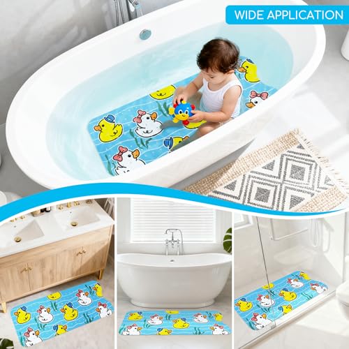 Baby Bath Mat for Tub, Non Slip Kids Bath Shower Mat, Duck | 40 X 16 Inch Large Bathtub Mat with Drain Holes and Suction Cups for Toddlers · Machine Washable and Waterproof - color: Duck
