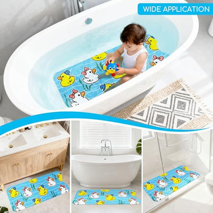 Baby Bath Mat for Tub, Non Slip Kids Bath Shower Mat, Duck | 40 X 16 Inch Large Bathtub Mat with Drain Holes and Suction Cups for Toddlers · Machine Washable and Waterproof - color: Duck