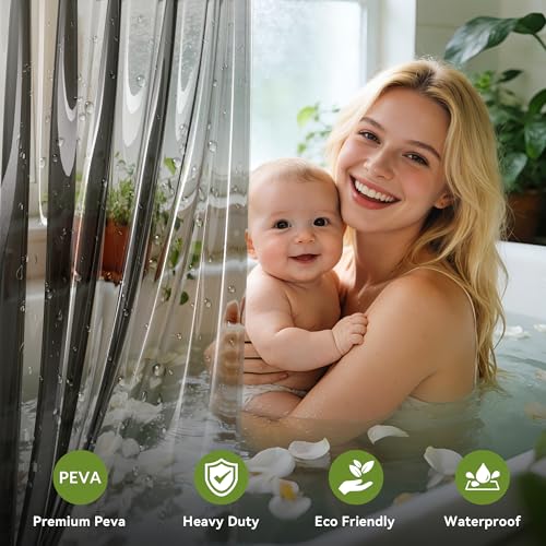 Clear Black Shower Curtain Liner 72x72, 2 Pack Lightweight Plastic Shower Liner PEVA 72 x 72 Waterproof Shower Curtains for Bathroom with 3 Strong Magnets and Rustproof Grommets - color: Clear Black, size: 72"W x 72"L (Pack of 2)