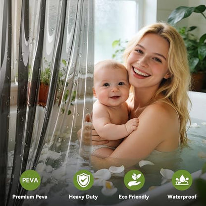 Clear Black Shower Curtain Liner 72x72, 2 Pack Lightweight Plastic Shower Liner PEVA 72 x 72 Waterproof Shower Curtains for Bathroom with 3 Strong Magnets and Rustproof Grommets - color: Clear Black, size: 72"W x 72"L (Pack of 2)