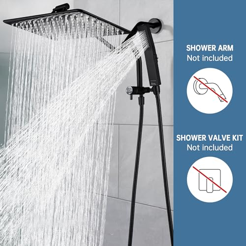 G-Promise 14 Inch All Metal Rain Shower Head with Handheld (Matte Black) | Full Body Coverage, Pause Mode Diverter, Power Wash Mode Handheld, Suits Every Height, Easy to Install, Modern Bath Upgrade - color: Matte Black, size: 14 Inches