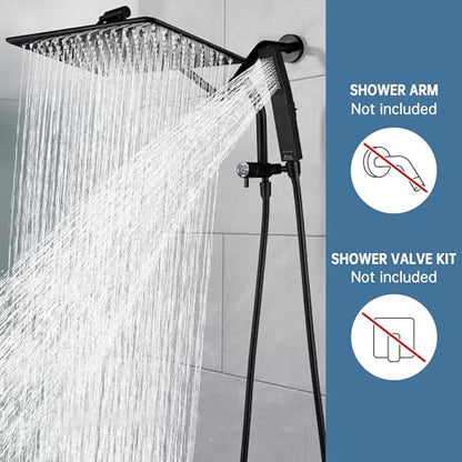 G-Promise 14 Inch All Metal Rain Shower Head with Handheld (Matte Black) | Full Body Coverage, Pause Mode Diverter, Power Wash Mode Handheld, Suits Every Height, Easy to Install, Modern Bath Upgrade - color: Matte Black, size: 14 Inches