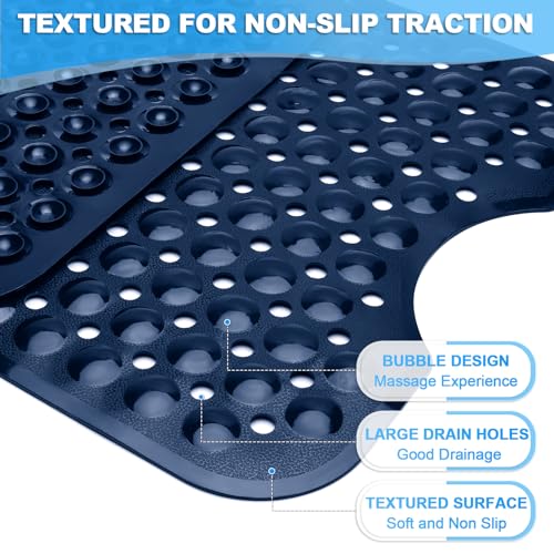 Bathtub and Shower Mats, 40x16 Inch Extra Large Non Slip Soft Bath Tub Mat with Suction Cups and Drain Holes for Bathroom Floor and Keep Tubs Clean, Machine Washable, Navy Blue - color: Navy Blue