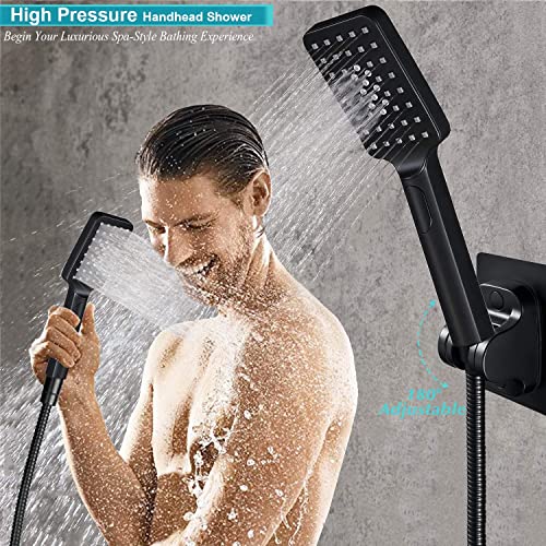 Shower Head Combo,8 Inch High Pressure Rain Shower Head with 9 Inch Adjustable Extension Arm and 3 Settings Handheld,Powerful Shower Spray Against Low Pressure Water with Long 78 Inch Hose(Black) - color: Black, size: 8'' Showerhead Set