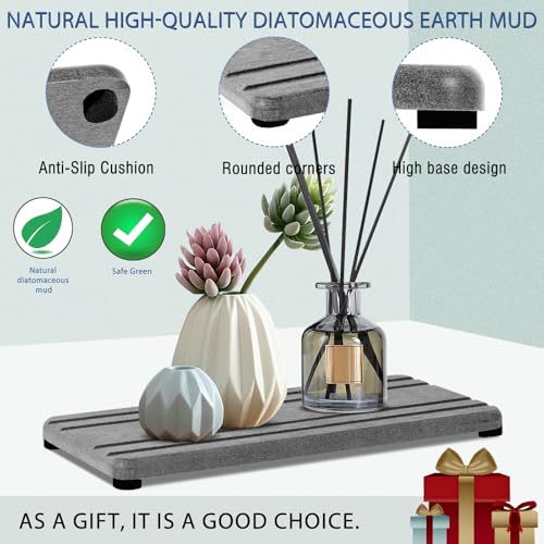 2PCS Water Absorbing Stone Tray, Quick Drying Diatomite Stone Sink Tray, Water Absorbent Diatomite Coasters for Kitchen Sink, Bathroom Counter Hand Soap Dish Toothbrush Holders - color: 2pcs 21×10cm Gray Stripe