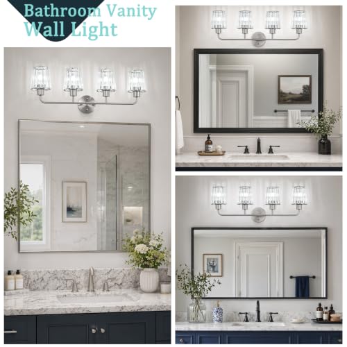 Brushed Nickel Vanity Lights 4-Light Crystal Bathroom Light Fixtures | Modern Bathroom Vanity Light E26 Wall Light over Mirror (Exclude Bulb) - color: Brushed Nickel, size: 4-Light
