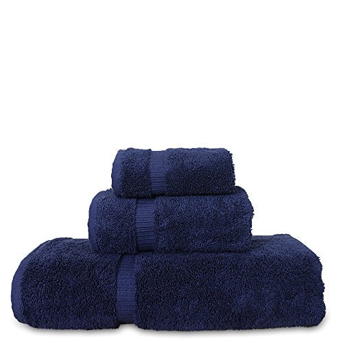 Luxury Hotel & Spa Quality Collection, Quick Dry 100% Turkish Cotton, 750+ GSM, Eco Friendly Towel Set, Bathroom and Kitchen Dobby Border Towels, Bath Towel, Hand Towel, Washcloths (3 Piece, Navy) - color: Navy, size: Bundle Set of 3