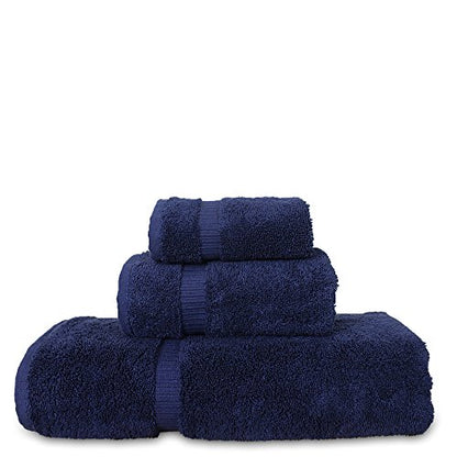 Luxury Hotel & Spa Quality Collection, Quick Dry 100% Turkish Cotton, 750+ GSM, Eco Friendly Towel Set, Bathroom and Kitchen Dobby Border Towels, Bath Towel, Hand Towel, Washcloths (3 Piece, Navy) - color: Navy, size: Bundle Set of 3