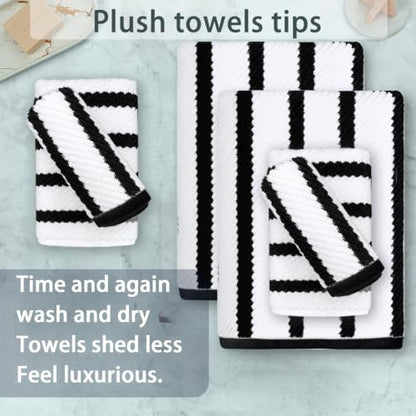 VOOVA & MOVAS 6PC Towel Set, 100% Cotton, Black White | 2 Large Bath Towels 30x56 In, 2 Hand Towels 18x28 In, 2 Washcloths 13x13 In, Quick Dry, Thick, Soft, College Dorm Towels - color: Black + White, size: 6 PC Bathroom Towel Set