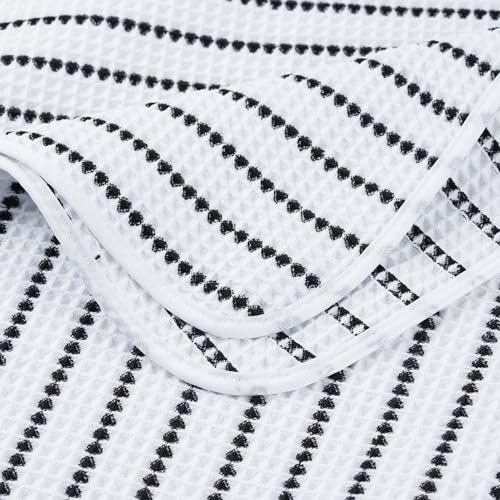 POLYTE 430 GSM Poly Blend Microfiber Quick Dry Waffle Bath Towel, 30x60 in | 4 Pack, Oversize, Lint Free, Body Towel - color: White/Black