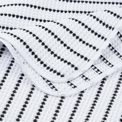 POLYTE 430 GSM Poly Blend Microfiber Quick Dry Waffle Bath Towel, 30x60 in | 4 Pack, Oversize, Lint Free, Body Towel - color: White/Black