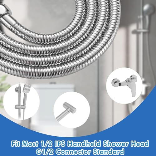RUMOSE 118 inches Extra Long Shower Hose, Chrome | Shower Head Extension Hose, Attachment Flexible Handheld Shower Sprayer Hose, Stainless Steel Shower Tube - color: Chrome, size: 118"