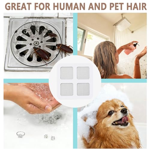 Shower Drain Hair Catcher 30 Pack for Disposable Drain Covers | 4 inch white mesh, bathroom sink strainer, bathtub water filter, waterproof adhesive backing, kitchen laundry plug hole