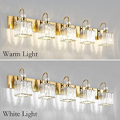 Ralbay Modern Gold Vanity Lights - 6-Light Gold Crystal Bathroom Vanity Lights Over Long Mirror - color: Square-Gold, size: 6-light